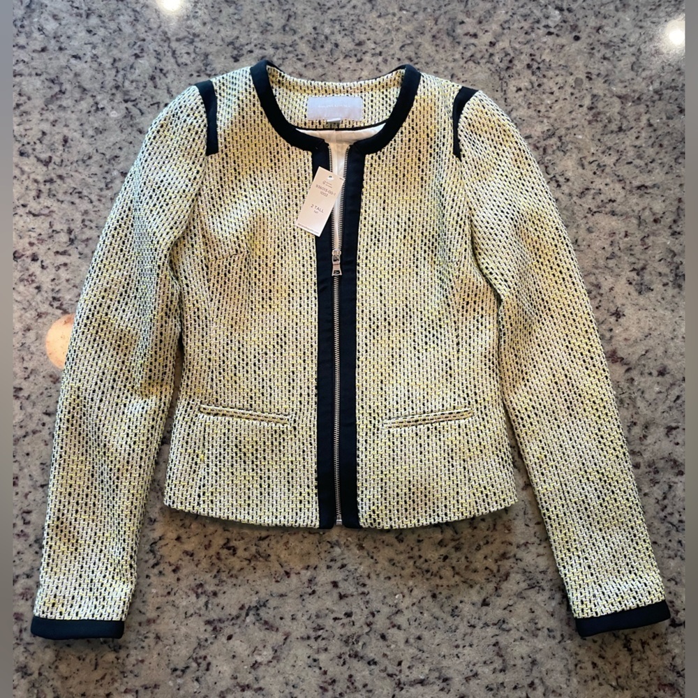 NWT Banana Republic cotton Tweed Jacket with Black Accents size 2 tall